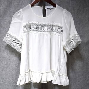 Suncoo Paris Ivory Lace Trim Short Sleeve Blouse T3